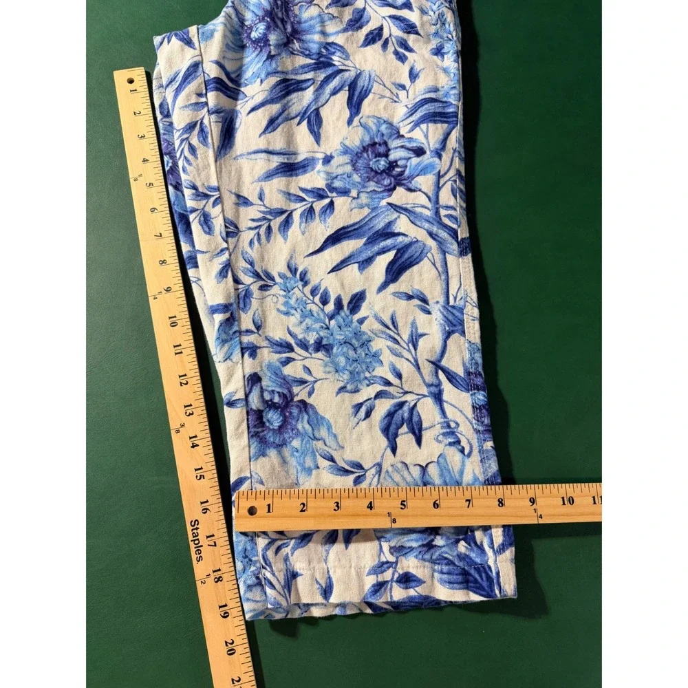 Alexander Jordan Capri‎ Pants S Tropical Floral Blue White Linen Blend Pull On - Picture 6 of 6